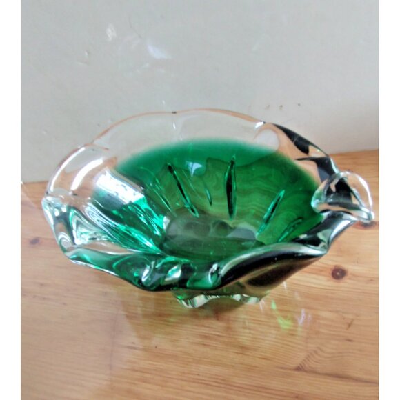 Vintage Murano Hand Blown Emerald Green Glass Cigar Ashtray 3 Lbs. - Picture 12 of 12